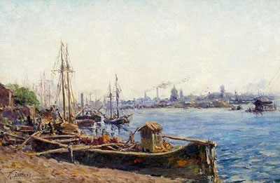 Remy E Landeau : St. Petersburg. On the banks of the Newa anchoring ships with the cityscape in the background