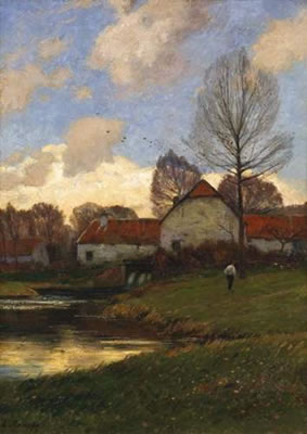 Eugen Kampf : Fall landscape with farmstead