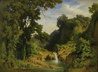 Bernhard Fries : Wooded Landscape with Waterfall.