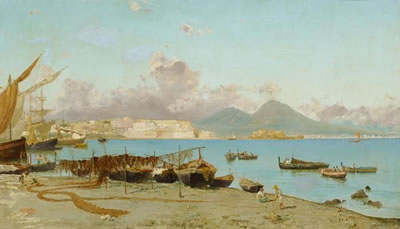 Francesco Saverio Torcia : On the Coast of Naples with a view of the Vesuv.