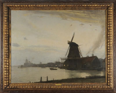 Raoul Andre Ulmann : Vue présumée du moulin de Zaandam au crépuscule