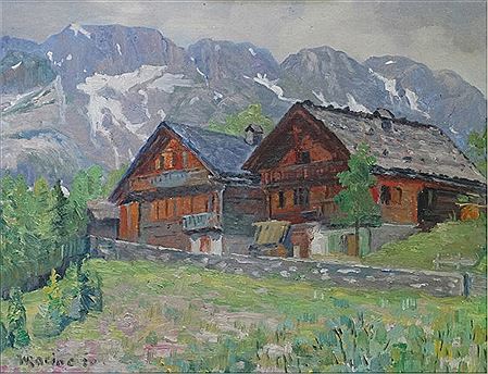 Walther Racine : Alpenlandschap met chalets