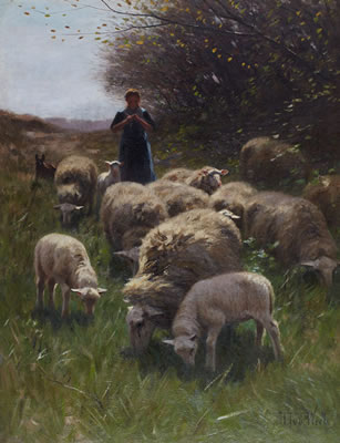 Hermanus Johannes van der Weele : SHEPHERDESS AND SHEEP