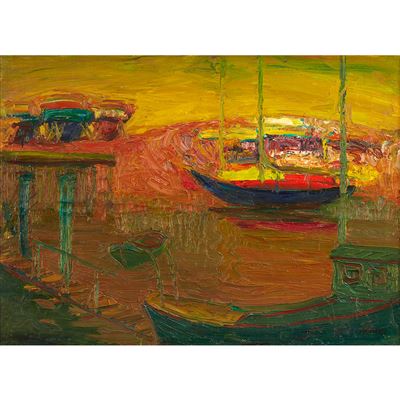 Mykola Nedilko : BOAT IN HARBOUR