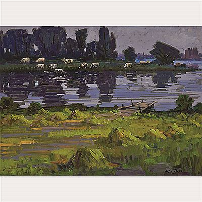 Leo Ayotte : COWS BY RIVER