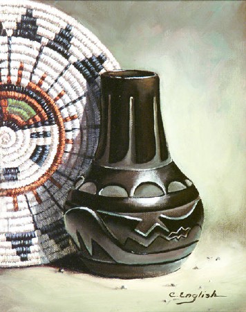 Cheryl English : Still life with Indian Jar and Basket