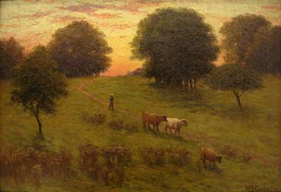 Richard Buckner Gruelle : Moving the Cattle at Sunset