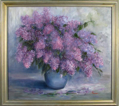 Sally Kriner : Still life, Lilacs in vase