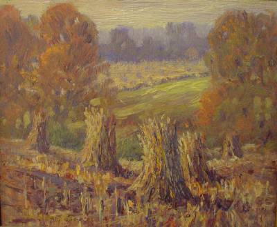 George Lienemann : Autumn Landscape with Cornshocks