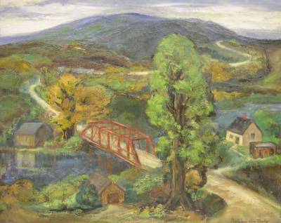 Evelynne Daily : Landscape with Bridge and Buildings