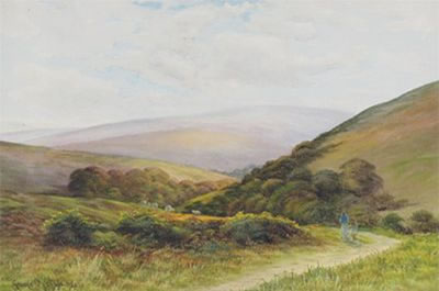 George Oyston : A mother and child in moorland landscapes,a pair