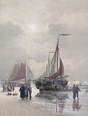 William Edwards Croxford : Fisherfolk on the shore