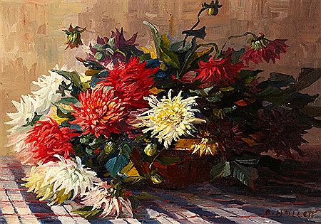 Anna Haller : Chrysanthemen in Schale