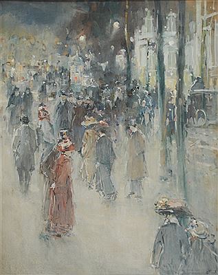 Lucien Frank : Boulevard de Paris en 1900, le soir