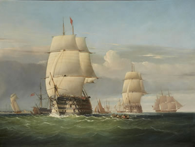 Joseph Walter : The H.M.S. Britannia with other shipping off Swansea