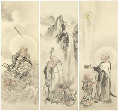 Kyosai Kawanabe : Set of three kakejiku (vertical hanging scrolls) (5)