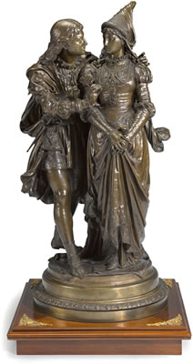 Jean-Louis Gregoire : A French patinated and parcel gilt bronze group of Romeo and Juliet