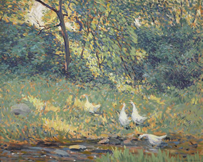 Edwin Shrader : Geese (in an impressionistic landscape)