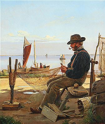 Isidor Kalckar : A fisherman on the beach.