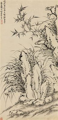 Zai Qian : ORCHID BAMBOO AND ROCK