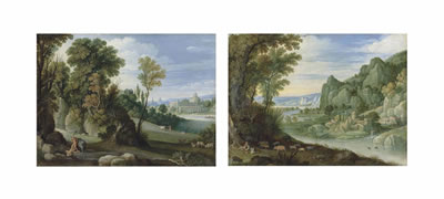 Marten Ryckaert : A wooded landscape with Hercules and Cacus; and A mountainous river landscape with the Prodigal Son (2)