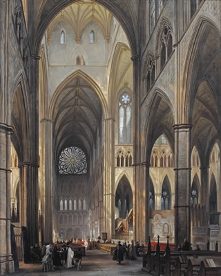 Jules Victor Genisson : The interior of Westminster Abbey, London