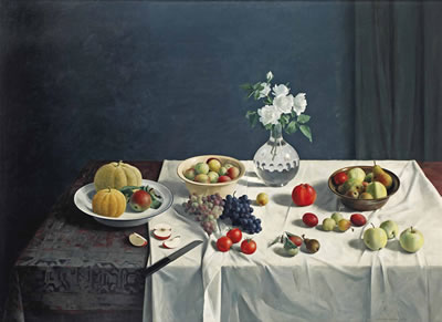 Henk Helmantel : A still life with fruits and flowers