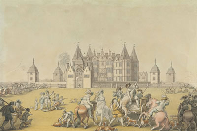 Edward Francis Burney : The return from the chase, Westwood House, Worcestershire, seat of Sir John Pakington