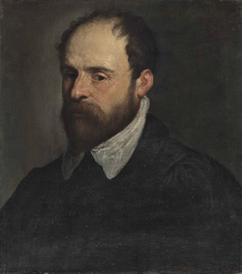 Francesco Bassano II : Portrait of a bearded gentleman, half-length, in a black doublet with a white collar