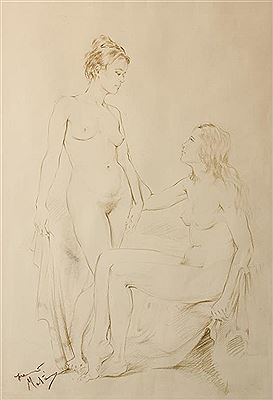 Franco Matania : Two nudes conversing