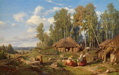 Eugen Gustav Duecker : Landscape with Estonian Farmhouse in Midsummer