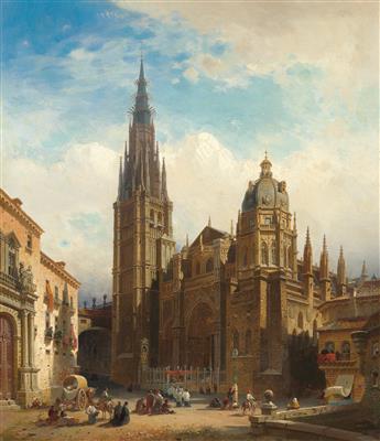 Friedrich Eibner : View of Toledo Cathedral with Corpus Christi Procession