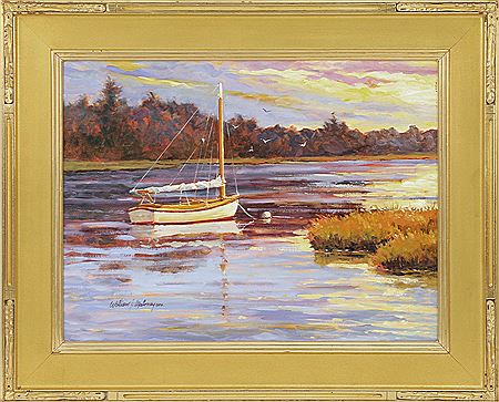 William J Maloney : Boat moored in a marsh