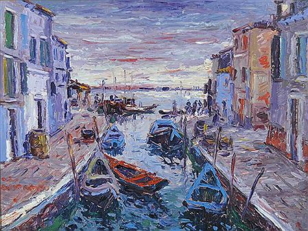 Dino Costantini : Rio di Burano al tramonto