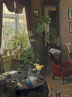 Valdemar Kornerup : Interieur mit rotem Sessel