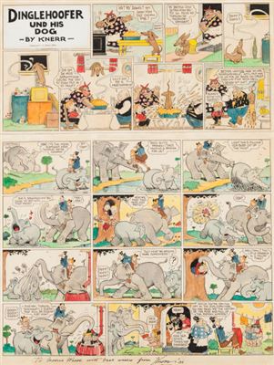 Harold Knerr : Harold Knerr Katzenjammer Kids Hand-Colored Sunday Strip with Matching Dinglehoofer und his Dog Topper Original Art dated 6-28-36 (King Features Syndicate, 1936)