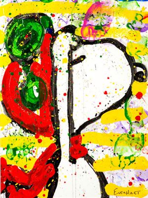 Tom Everhart : Tom Everhart 76 Dog Salute Snoopy as WWI Flying Ace Painting (c. 1998)