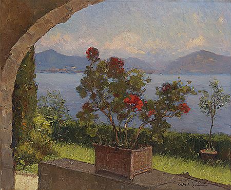 Alberto Cecconi : 'Geraneo in fiore da una Villa di Laveno. Lago Maggiore'