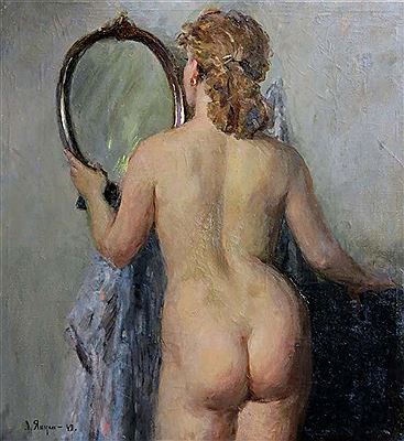 Leonid Borisovich Yanush : 'Nude with mirror'