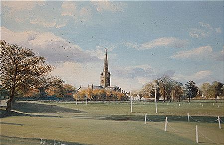 Arthur A Pank : Norwich Cathedral from the Playing Fields