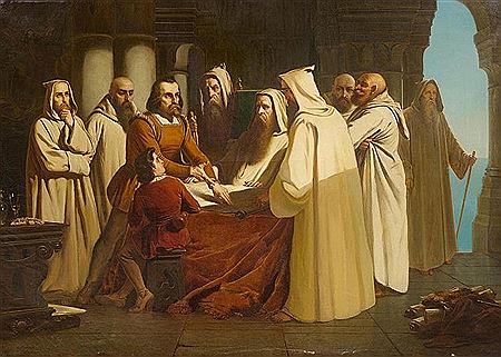 Joseph Hornung : Christopher Columbus amongst the monks. 1848