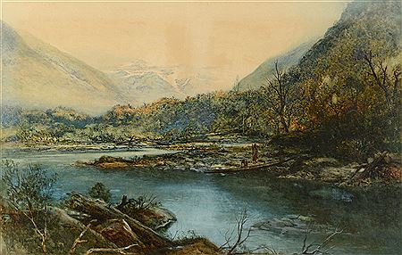 William Joseph Wadham : FIGURES BY LAKE WAKATIPU, SOUTH ISLAND, NEW ZEALAND