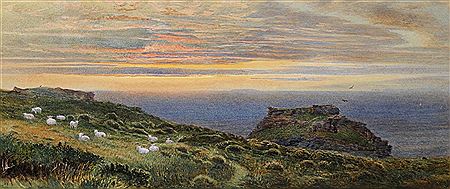 Charles Reginald Aston : SUNSET ON THE COAST AT TINTAGEL