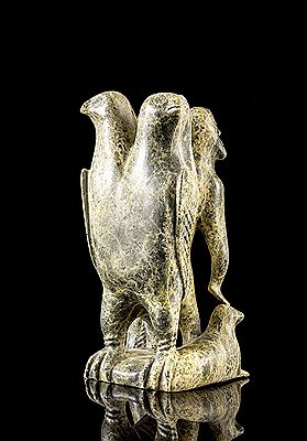 Aoudia Pee : A serpentine carving of a two headed human with two headed bird