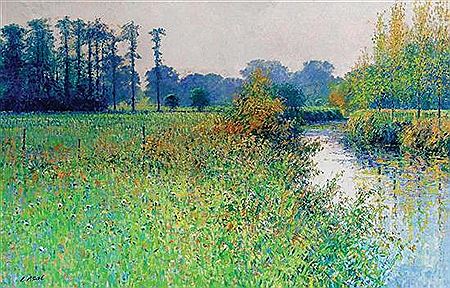 Charles Neal : Meadows by the river Rouvre, Cramenil, Normandie, France, October morning