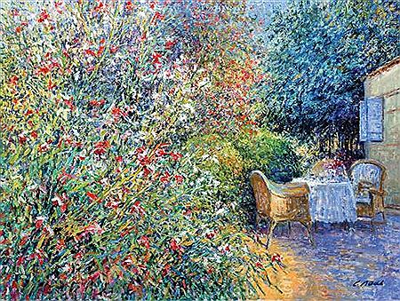 Charles Neal : Breakfast, garden near Lorgues, Provence, France, Morning, July