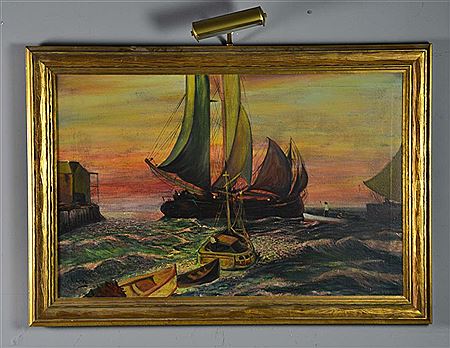 R Rimar : Seascape with sailboats