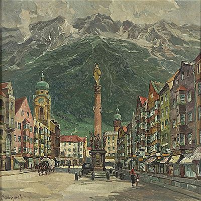 Betty Jacobshagen-Binder : Blick auf die Maria-Theresia-Straße mit Mariensäule zu Innsbruck