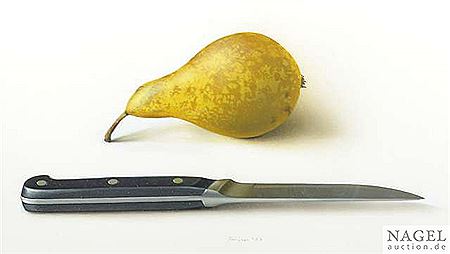 Jan Peter Tripp : Still life with knife and pear, 1993