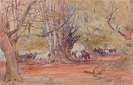 Richard C Huttula : Horses by an Oak Tree